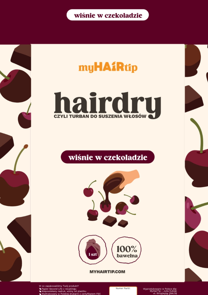 HAIRDRY™ Wiśnie w Czekoladzie - turban do suszenia włosów