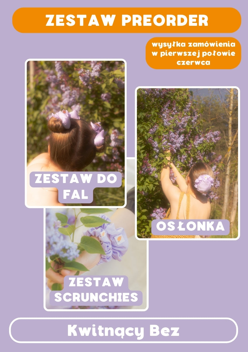 PREORDER: ZESTAW Osłonka + Zestaw do fal + Zestaw Scrunchies (S+M) Kwitnący Bez